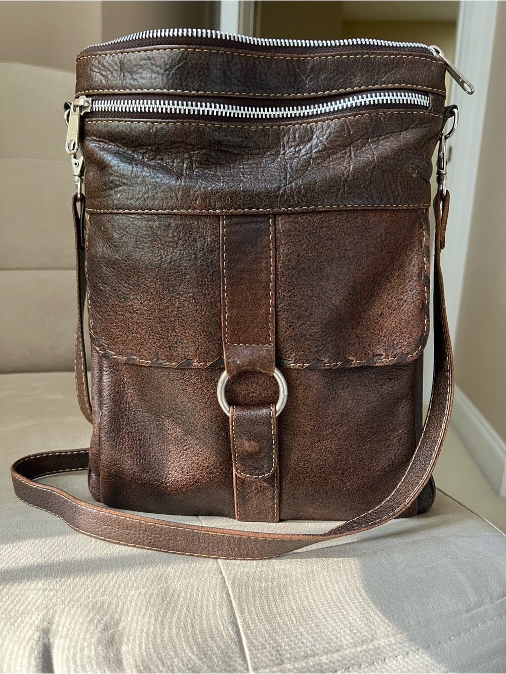 JL Saldivar Vintage Smooth Brown Leather Crossbody Utility Messenger Unisex